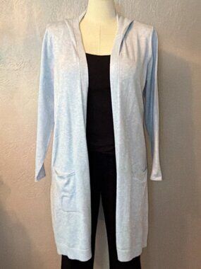 Verve Ami Light Blue Hooded Long Duster Sweater Cardigan NWOT